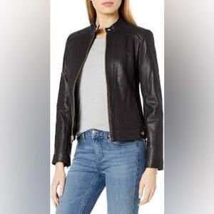 Cole Haan Women's Classic Black Vegan Leather Jacket